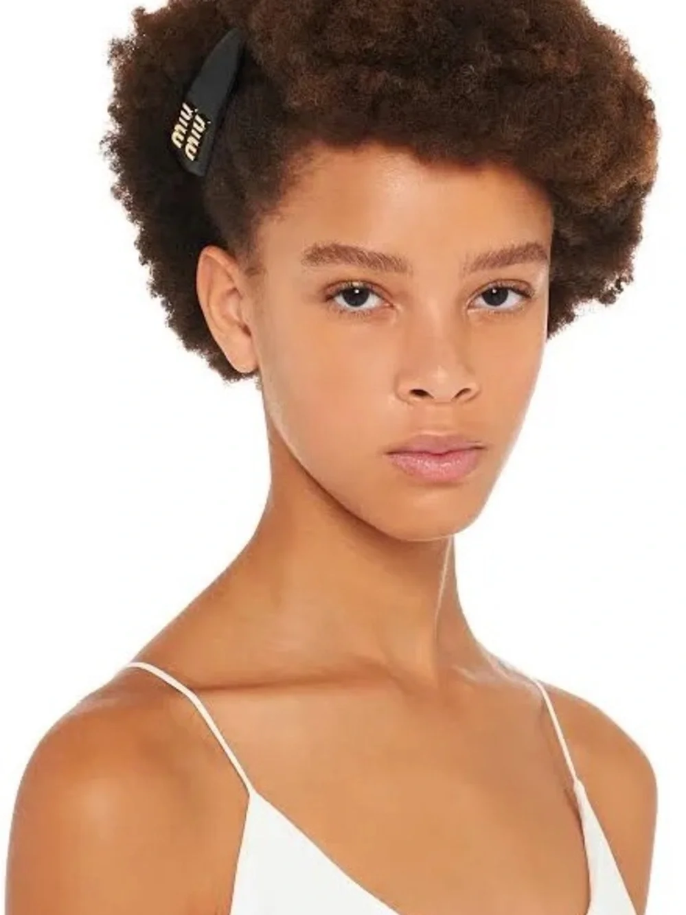 Miu Miu Black Hair Clip with Gold Logo